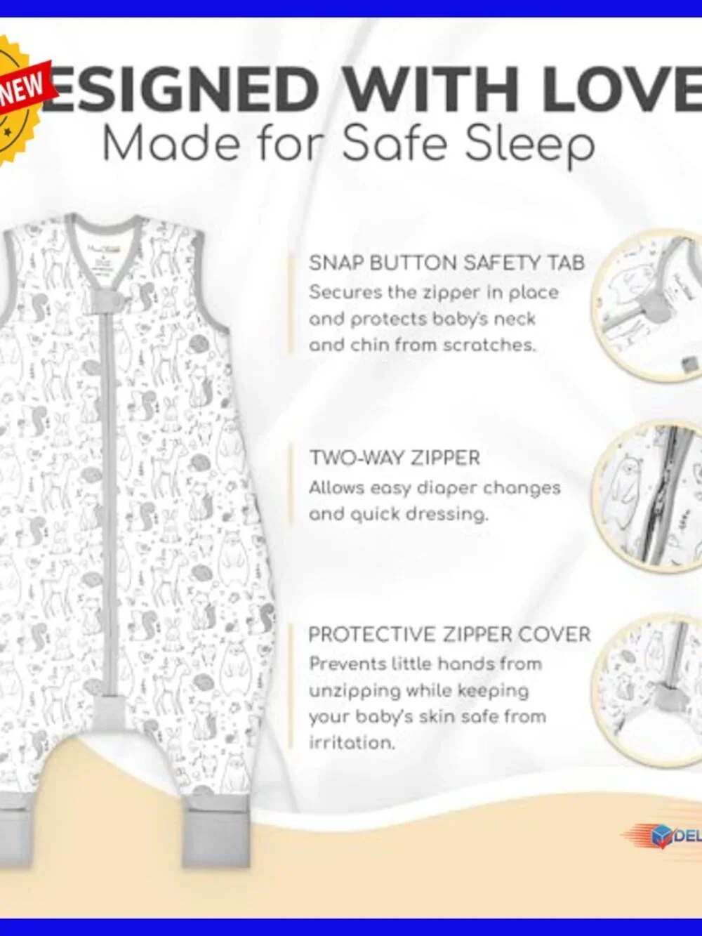 Organic Cotton Toddler Sleep Sack with Feet 2.5 TOG Wearable Blanket Medium
